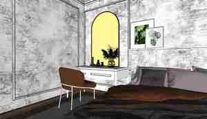 طراحی داخلی اتاق خواب مدرن با تم رنگی آبی برای اسکچاپ