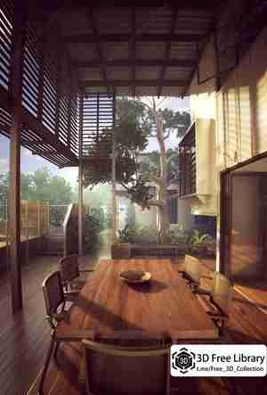 صحنه اماده خارجی بالکن با سقف چوبی