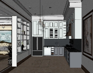 طراحی داخلی نشیمن و آشپزخانه نئوکلاسیک برای اسکچاپ