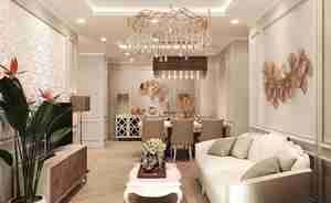 طراحی داخلی فضای نشیمن و آشپزخانه کلاسیک برای اسکچاپ