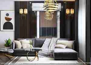 طراحی داخلی فضای نشیمن و تی وی وال مدرن برای اسکچاپ