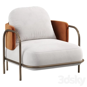 صندلی راحتی سفید با دسته نارنچی چرم