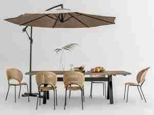 ست میز و صندلی چتر آفتابگیر فضای بیرونی و محوطه برای اسکچاپ