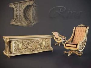 آبجکت میز صندلی  اداری طرح  کلاسیک منبت کاری شده رنگ طلایی