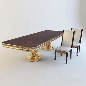 ابجکت میز صندلی ناهارخوری  طرح کلاسیک با پایه های منبت کاری شده
