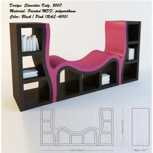 3dابجکت صندلی و کتابخانه مدرن طرح موجی