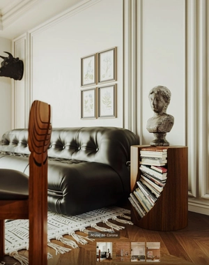 طراحی دکوراسیون با آجر قرمز و مبل مشکی