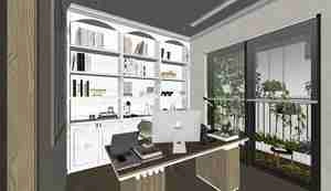 طراحی داخلی اتاق کار با تم سبز برای اسکچاپ