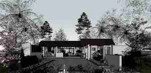 طراحی داخلی و نما ویلا مدرن با سقف شیبدار برای اسکچاپ