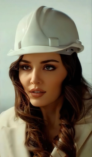 زن معمار با کلاه مهندسی سفید