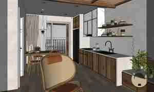 طراحی داخلی نشیمن و آشپزخانه و اتاق خواب مدرن و مینیمال برای اسکچاپ