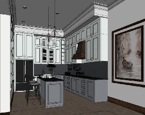 طراحی داخلی نشیمن و آشپزخانه نئوکلاسیک برای اسکچاپ