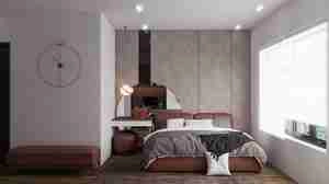 طراحی داخلی اتاق خواب مدرن با لوازم کامل برای اسکچاپ