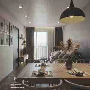 طراحی داخلی نشیمن و آشپزخانه مدرن با متریال خنثی برای اسکچاپ