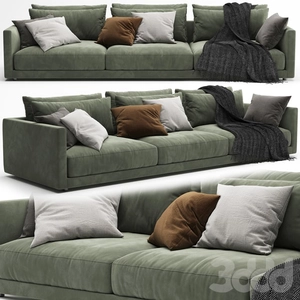 مبل زیتونی سیر راحتی با شال و کوسن رنگیPoliform Bristol Sofa