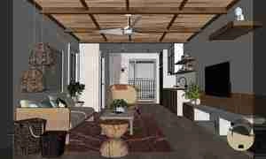 طراحی داخلی نشیمن و آشپزخانه و اتاق خواب مدرن و مینیمال برای اسکچاپ