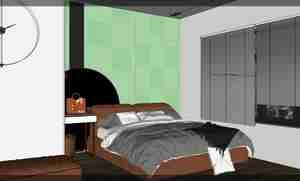 طراحی داخلی اتاق خواب مدرن با لوازم کامل برای اسکچاپ