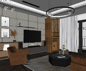 طراحی داخلی نشیمن و آشپزخانه مدرن برای اسکچاپ