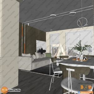 طراحی داخلی نشیمن و آشپزخانه لوکس و مدرن برای اسکچاپ