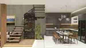 طراحی داخلی مدرن نشیمن و آشپزخانه برای اسکچاپ