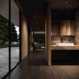 صحنه آماده داخلی از ویلا برای طراحی