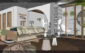 طراحی داخلی نشیمن و آشپزخانه مدرن و مینیمال برای اسکچاپ