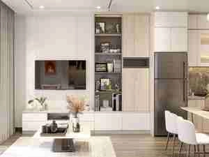 طراحی داخلی نشیمن و آشپزخانه مدرن برای اسکچاپ