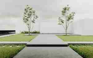 طراحی ورودی ویلا مدرن با سنگ و چمن