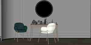 میز و صندلی آرایش همراه با لوازم آرایشی برای اسکچاپ