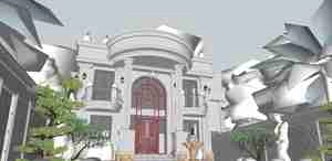 طراحی باغ و ویلای نمای کلاسیک برای اسکچاپ