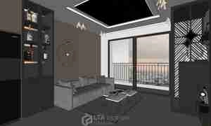 طراحی داخلی نشیمن و آشپزخانه مدرن و مینیمال برای اسکچاپ