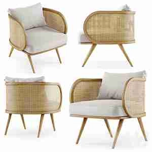 صندلی با پشتی حصیری Wooden rattan lounge chair C20