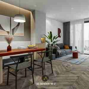 طراحی مدرن و مینیمال در فضای نشیمن و غذاخوری برای اسکچاپ