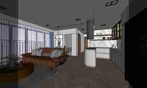 طراحی داخلی نشیمن و آشپزخانه مدرن و مینیمال برای اسکچاپ