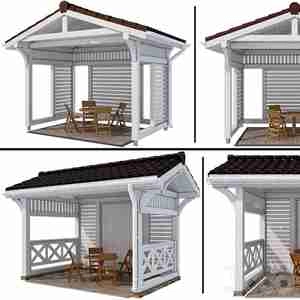 آلاچیق چوبی سفید با میز صندلی