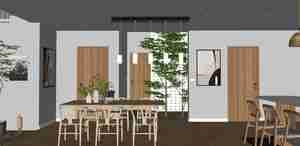 طراحی داخلی و نمای ویلای مدرن با ترکیب متریال چوب و بتن برای اسکچاپ