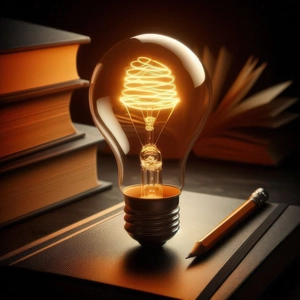 لامپ روی دفتر و کنار مداد