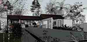 طراحی داخلی و نما ویلا مدرن با سقف شیبدار برای اسکچاپ