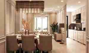 طراحی داخلی فضای نشیمن و آشپزخانه کلاسیک برای اسکچاپ