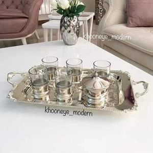 سرویس چایخوری برنزی با روکش نقره و نیکل