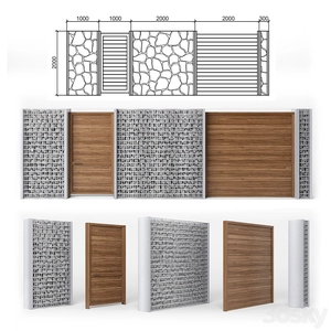 دیوار با گابیون و درب چوبی برای محوطه سازی