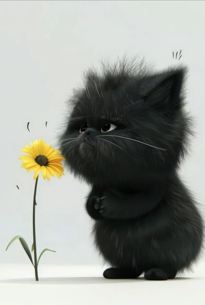 گربه مشکی با گل زرد