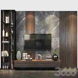 TV shelf 0454 طراحی دیوار تلویزیون با سنگ و ام دی اف