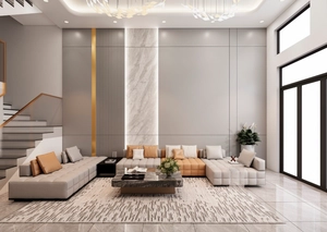 طراحی داخلی نشیمن و آشپزخانه تم سفید مدرن و مینیمال دوبلکس