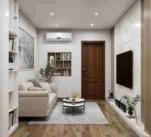 طراحی داخلی آشپزخانه و نشیمن مینیمال و کوچک تم کرم و سفید 98 برای اسکچاپ