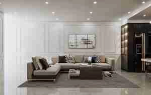 فضای داخلی آشپزخانه و نشیمن مدرن برای اسکچاپ