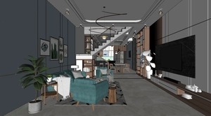 طراحی داخلی فضای نشیمن و آشپزخانه مدرن برای اسکچاپ