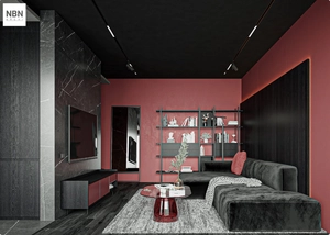 طراحی داخلی نشیمن و آشپزخانه مینیمال با تم مشکی برای اسکچاپ