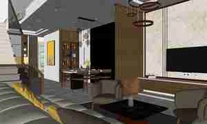 طراحی داخلی نشیمن و آشپزخانه مدرن برای اسکچاپ