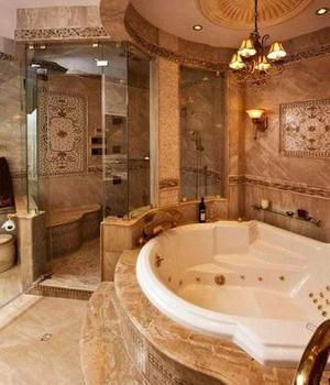 طراحی بسیار زیبا و جذاب یک حمام کلاسیک با جکوزی بسیار شیک